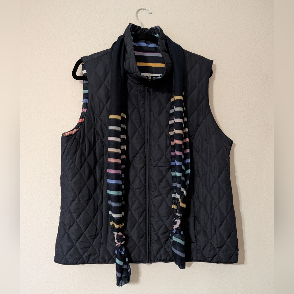 Christopher & Banks Womens Reversible Blue Striped Multicolor Vest W/ Scarf - Picture 3 of 6